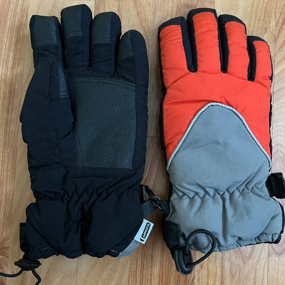 EUC Old Navy Black Gray & Orange Gloves velcro strap sz M